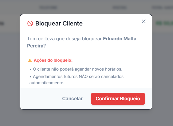 Modal de Bloqueio de Cliente