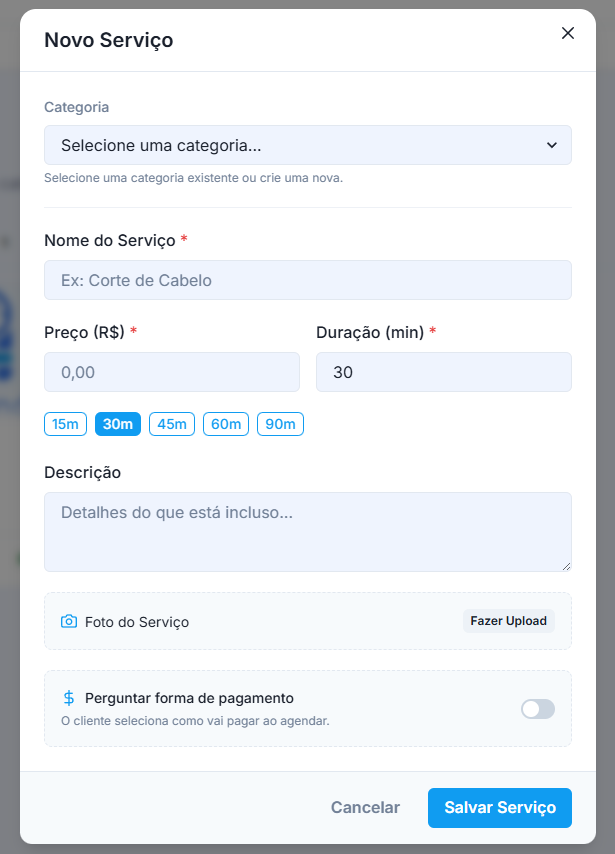Modal de Criação de Serviço