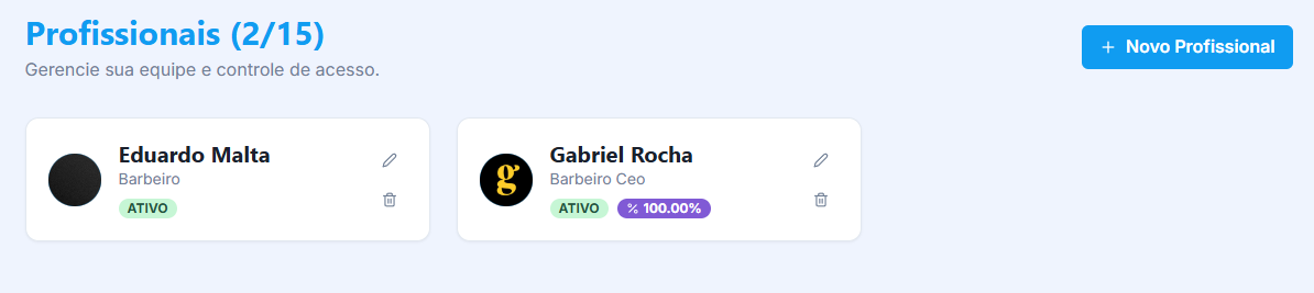 Gerenciamento de Profissionais