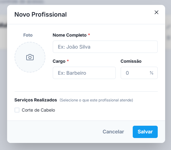 Modal de Criação de Profissional
