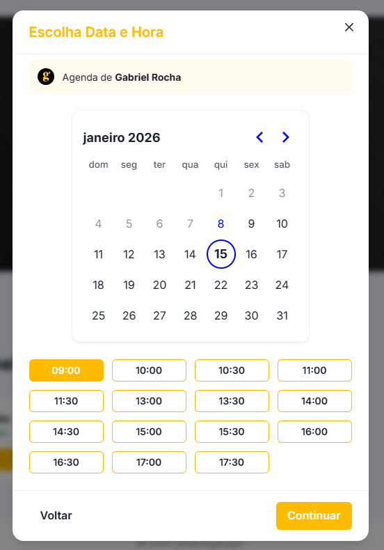 Calendário de Dias e Horários